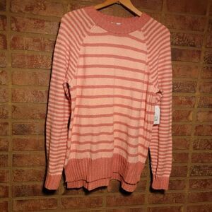 Time And Tru Women's Sweater peach Core Pullover Stripe Knit size large NWT